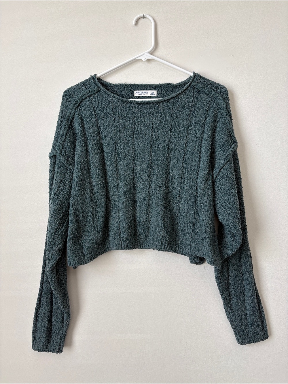 Arizona Jean Company Teal Green Cropped Crewneck Sweater